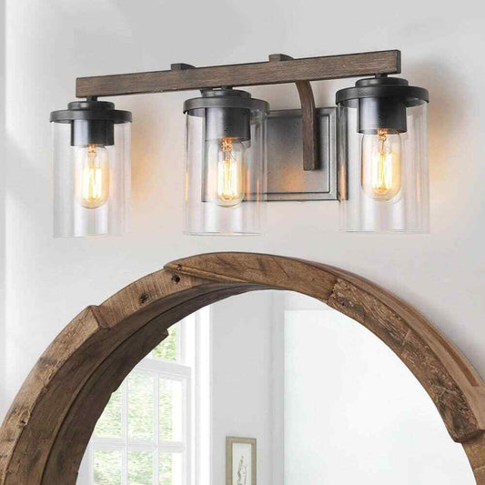 LNC Weyland Farmhouse 20 in. 3-Light Rust Black Bathroom Bar Vanity Light