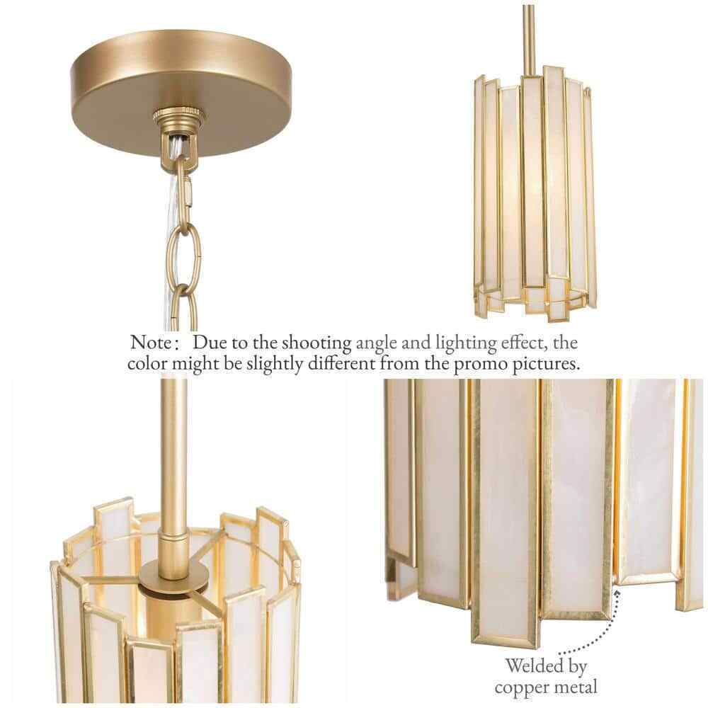 LNC Gold 1-Light Drum Pendant w/ Tiffany Glass Shade Hanging Light