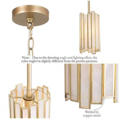 LNC Gold 1-Light Drum Pendant w/ Tiffany Glass Shade Hanging Light