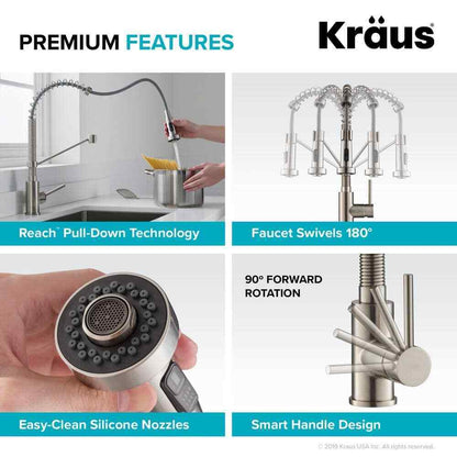 KRAUS Single Handle 18-Inch Pull Down Kitchen Faucet w/ Dual Function Sprayhead