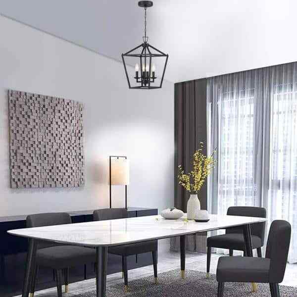 Hukoro Alfa 12 in. Geometric Cage Lantern Pendant Light w/ Matte Black Finish