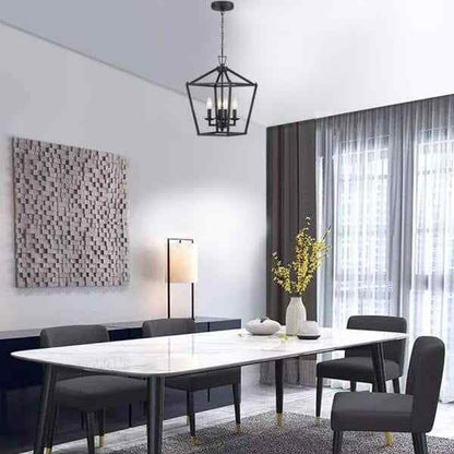 Hukoro Alfa 12 in. Geometric Cage Lantern Pendant Light w/ Matte Black Finish