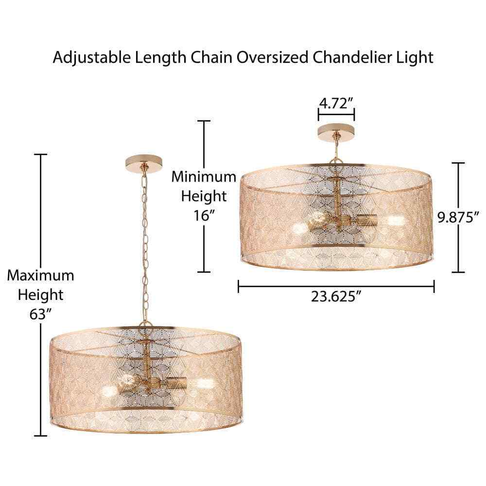 River of Goods Juliet 3-Light Gold Metal Drum-Shade Hanging Chandelier 20299