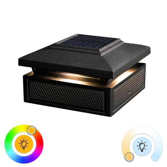 CLASSY CAPS Lumineer 4 in. x 4 in. Black Cast Aluminum Smart Solar Post Cap