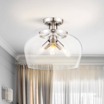 Merra 3-Light Blushed Nickel Semi Flush Mount Ceiling Light with Glass Shade