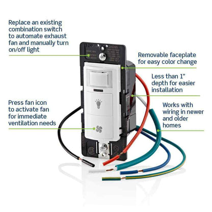 Leviton Decora In-Wall Combination Humidity Sensor Fan Control w/Light Switch