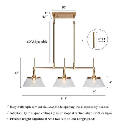 LNC 34.5 in. Large Brass Modern Island Linear Chandelier Kitchen Light