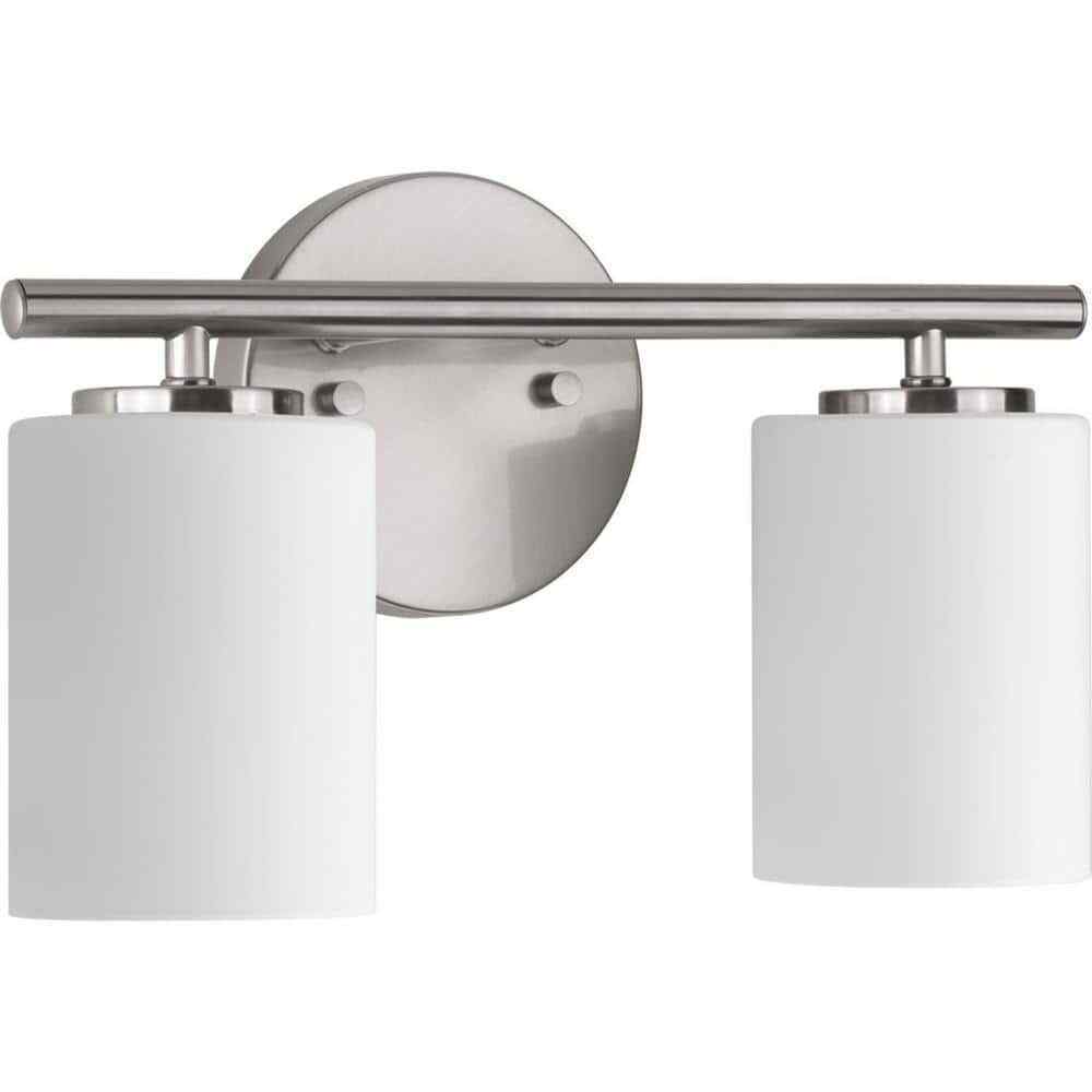 Progress Lighting Replay 13 in. Brushed Nickel Etched White Glass Vanity Light