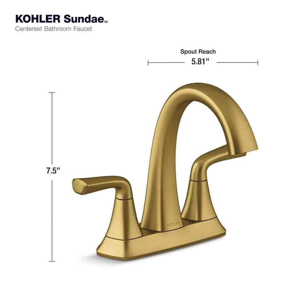 KOHLER Sundae 4 in. Centerset Bathroom Faucet in Vibrant Brushed Moderne Brass