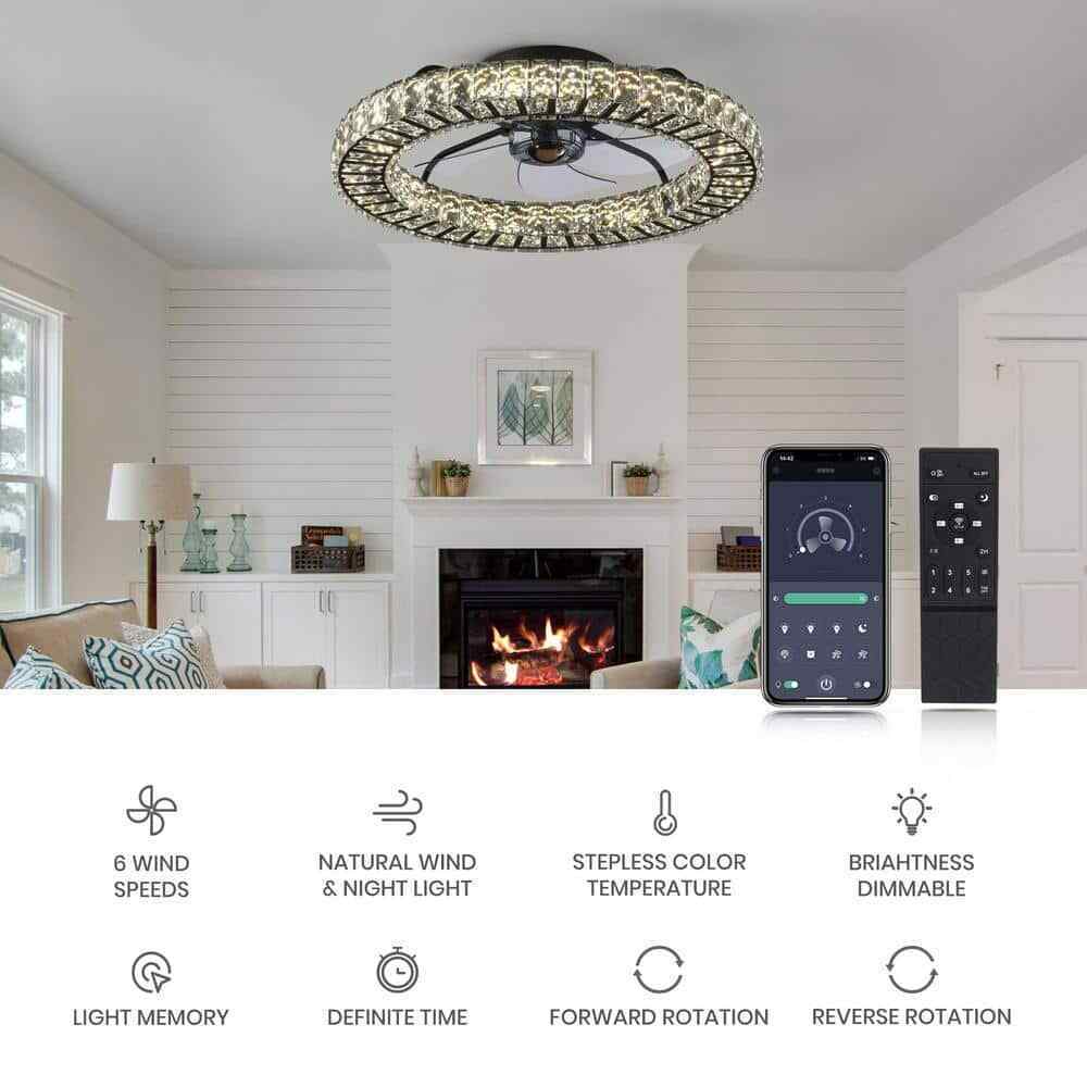 FANNEHONNE 22 in. LED White Crystal Ceiling Fan CA00001103