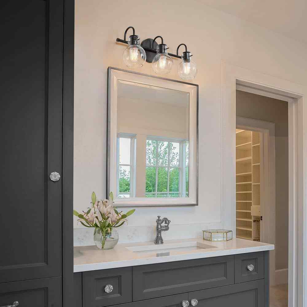 LNC 22 in. 3-Light Modern Black Bathroom Vanity Light w/Clear Glass Globe Shades