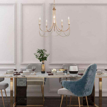 LNC Modern Satin Gold Farmhouse 5-Light Chandelier Candlestick Ceiling Light