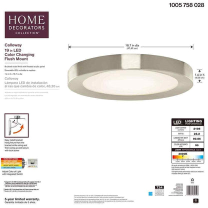 Home Decorators Calloway 19 in. Brushed Nickel Selectable LED Flush Mount