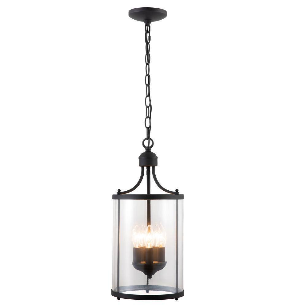 Merra 5-Light Matte Black Pendant Lamp Farmhouse Chandelier with Glass Shade