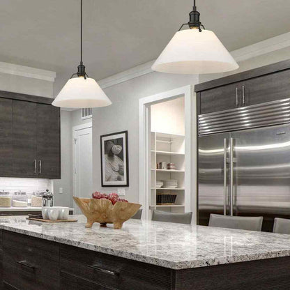 Golden Lighting Orwell Matte Black Standard Pendant Light with Opal Glass Shade