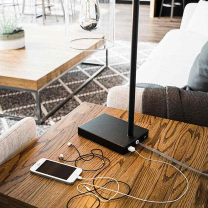 Hampton Bay Andra 22.5 in. Black Desk Lamp with Seeded Glass Shade and USB Port