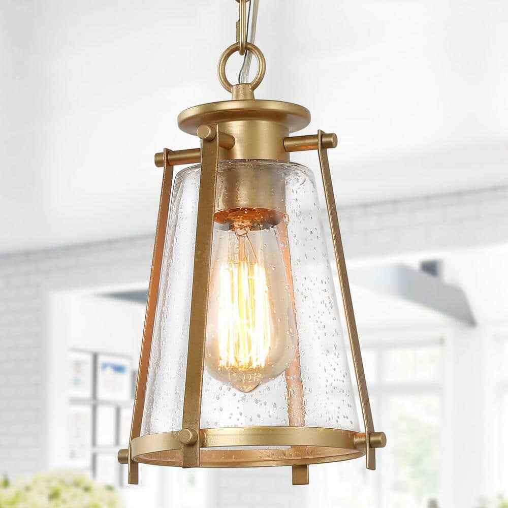 LNC Asaf Modern Gold Mini Pendant Light w/ Seeded Glass Shade 1-Light Pendant