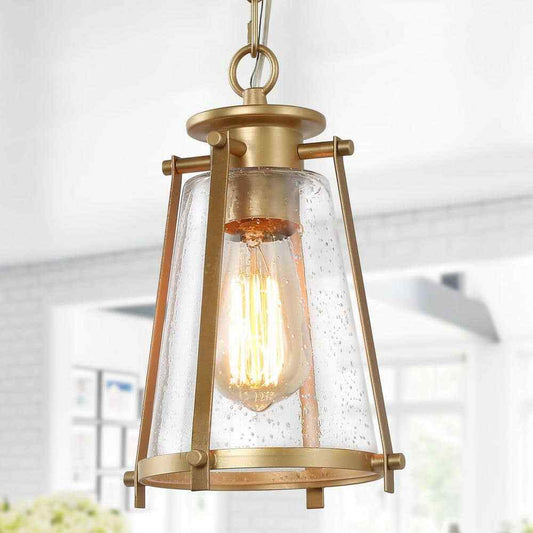 LNC Asaf Modern Gold Mini Pendant Light w/ Seeded Glass Shade 1-Light Pendant