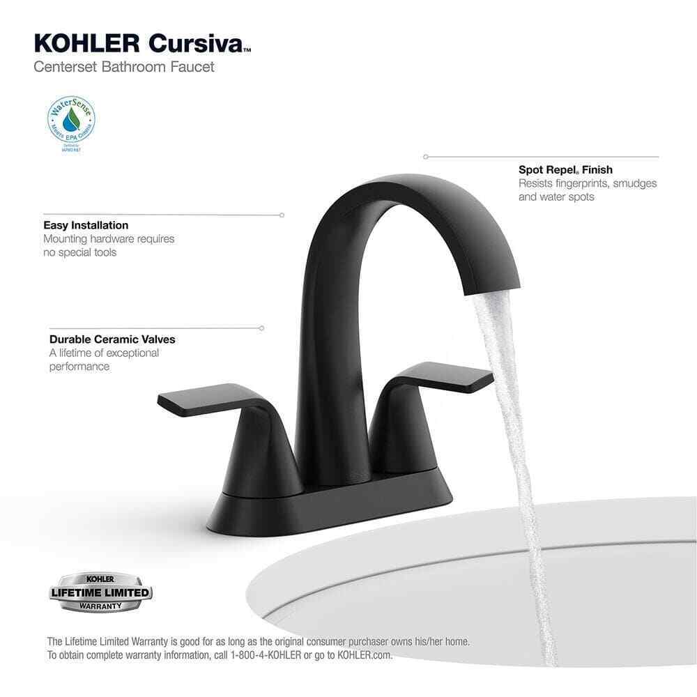 KOHLER Cursiva 4 in. Centerset 2-Handle Bathroom Faucet in Matte Black