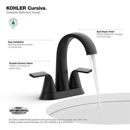 KOHLER Cursiva 4 in. Centerset 2-Handle Bathroom Faucet in Matte Black