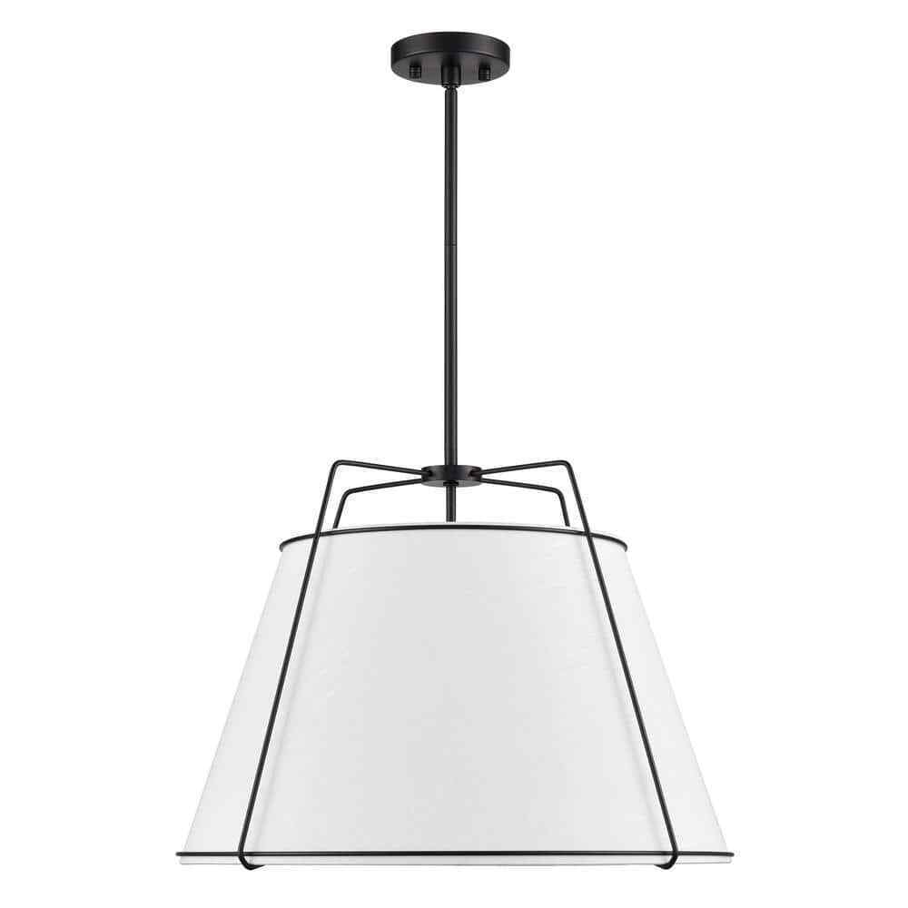 Light Society Lise 22 in. 3-Light Black Chandelier with Fabric Shade LS-C555-BLK