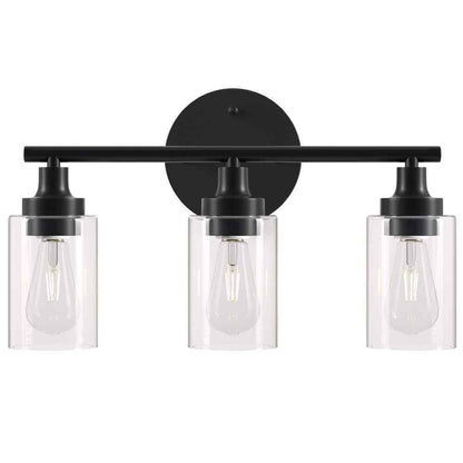 Merra 17 in. 3-Light Modern Matte Black Vanity-Light with Clear Glass Shade