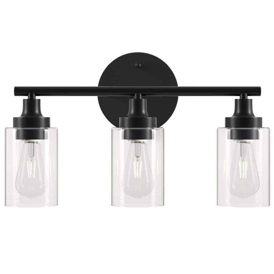 Merra 17 in. 3-Light Modern Matte Black Vanity-Light with Clear Glass Shade