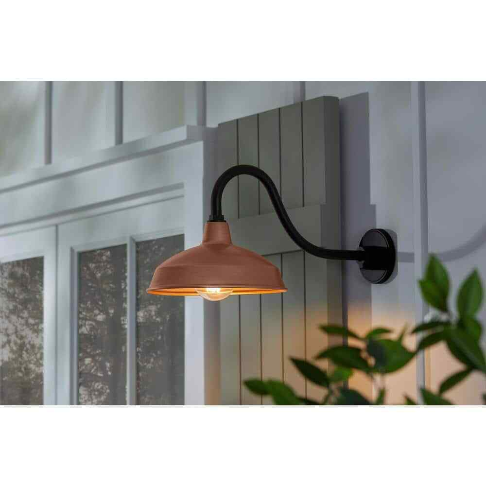 Hampton Bay Easton 11 in. Copper Barn Outdoor Wall Lantern Sconce w/ Steel Shade