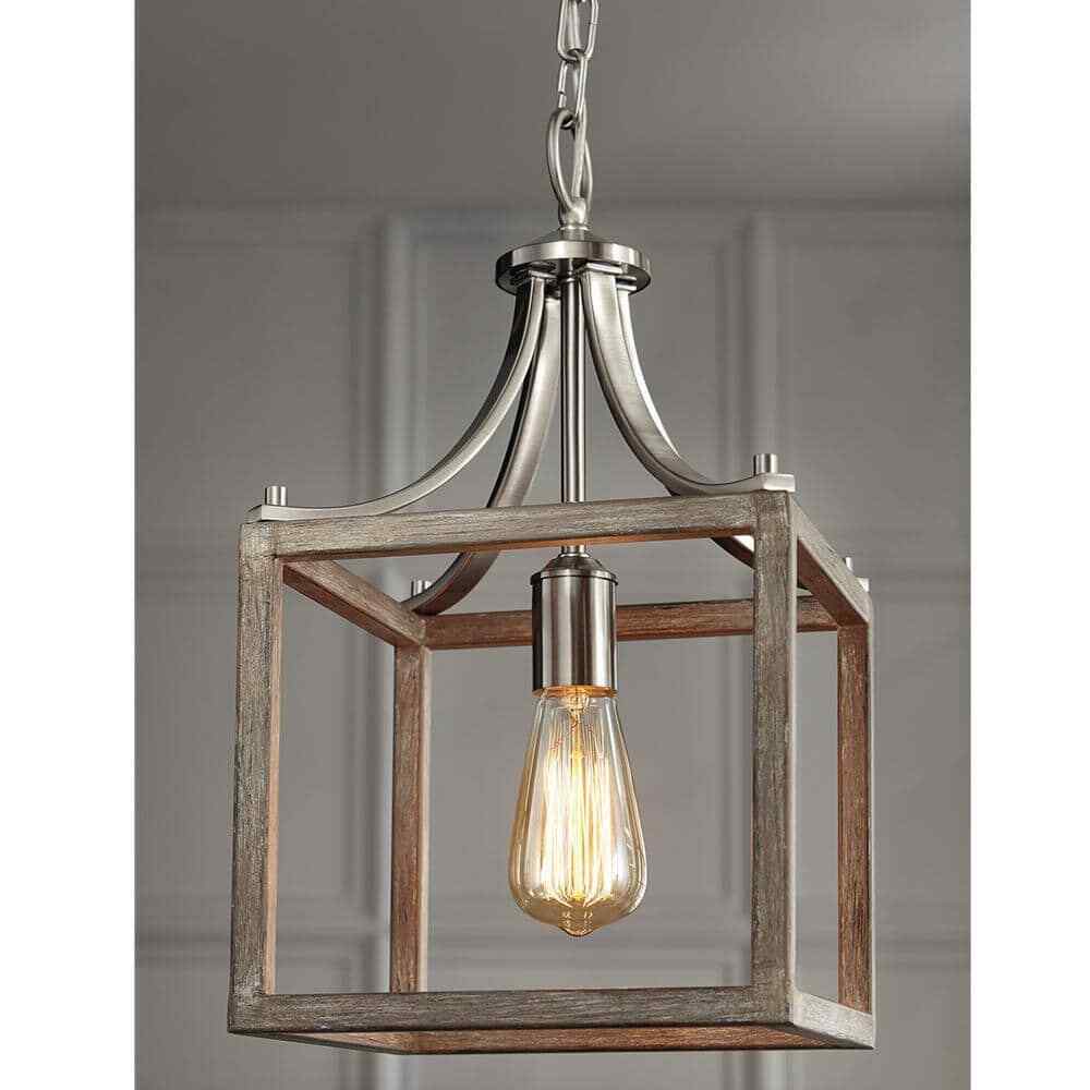 Hampton Bay Boswell Quarter Brushed Nickel Mini-Pendant w/Weathered Wood Accents