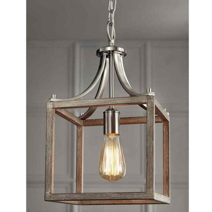Hampton Bay Boswell Quarter Brushed Nickel Mini-Pendant w/Weathered Wood Accents