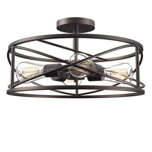 Cedar Hill 17 in. 4-Light Bronze Caged Drum Semi-Flush Mount 412606