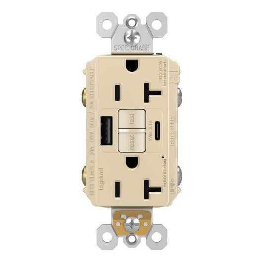 Legrand radiant 20 Amp 125-Volt Tamper Resistant GFCI Outlet Type A/C USB Ivory