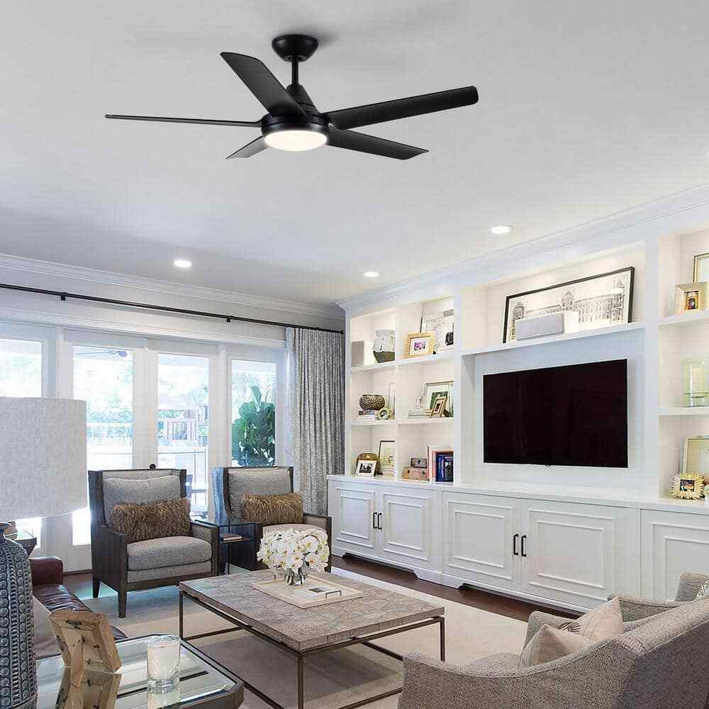 YUHAO 48 in. Dimmable Integrated LED Indoor Black Ceiling Fan w Light and Remote