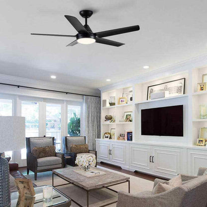YUHAO 48 in. Dimmable Integrated LED Indoor Black Ceiling Fan w Light and Remote