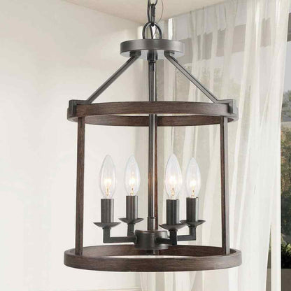 LNC Cordelia 4-Light Dark Wood Grain Candlestick Chandelier w/ Cage Shade