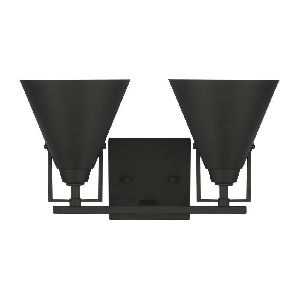 Home Decorators Insdale Matte Black Modern Vanity Light w/ Black Metal Shades