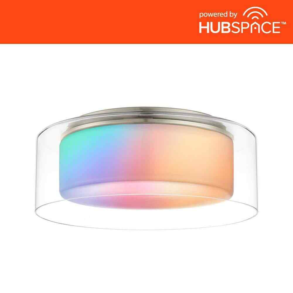 Denning 13 in. Brushed Nickel Smart Voice Controlled RGB LED Flush Mount