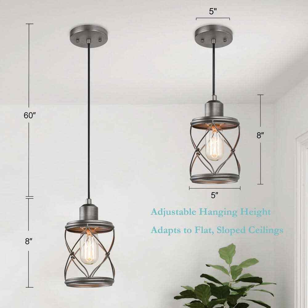 LNC Modern Farmhouse Gray Mini Pendant Light w/ Dark Pewter Drum Metal Wire Cage
