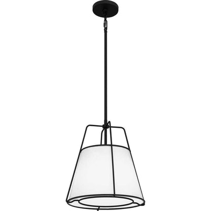Home Decorators Havenport 2-Light Matte Black Pendant with White Fabric Shade