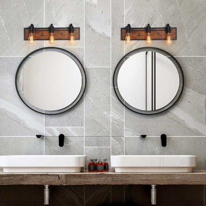 LNC Rustic Bathroom Vanity Light Wayner 3-Light Matte Black Wood Vanity Light