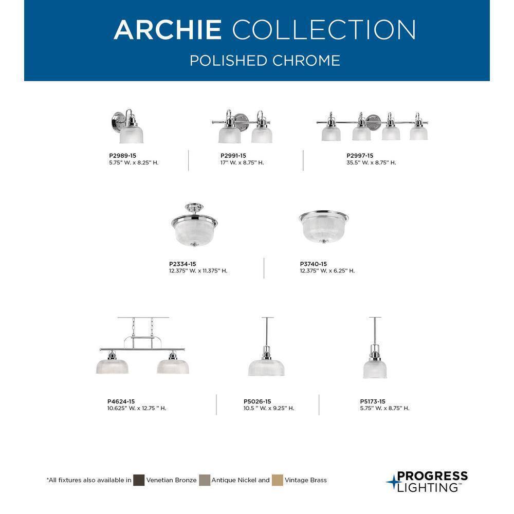 Progress Lighting Archie 1-Light Chrome Pendant w/ Clear Prismatic Glass