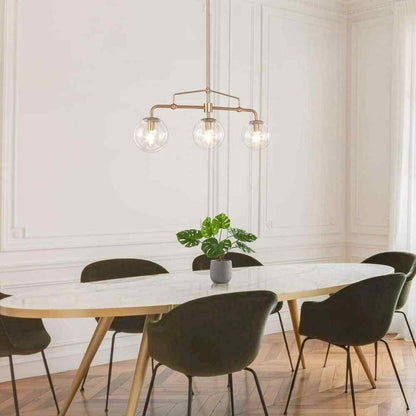 Uolfin Gold Globe Island Chandelier Naomi 25.5 in. 3-Light Linear Dining Pendant