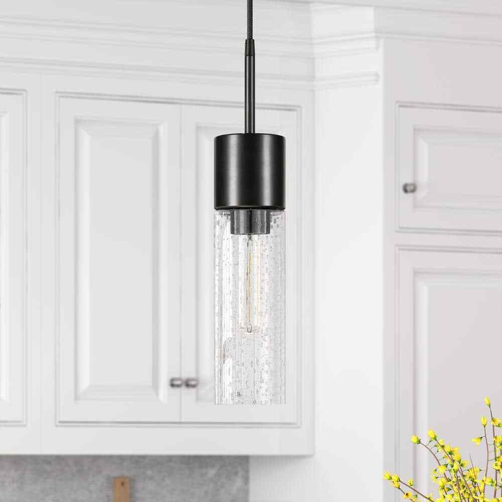 Meyer&Cross Lance 1-Light Blackened Steel Pendant with Seeded Glass Shade