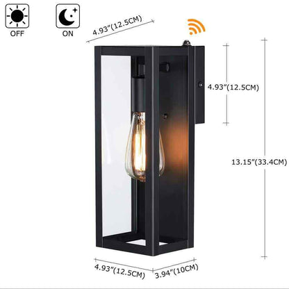Hukoro Cali utdoor Dusk-To-Dawn Sensor Wall Light w/ Black Finish Glass Shade
