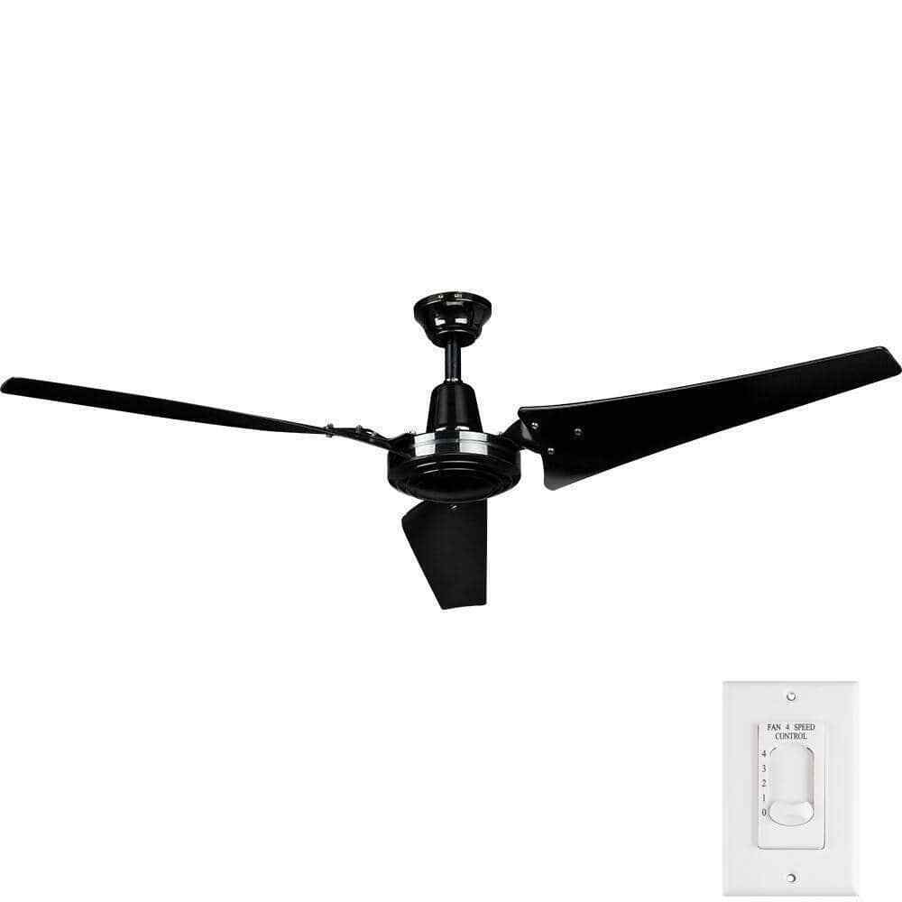 Hampton Bay Industrial 60 in. Indoor/Outdoor Black Ceiling Fan with Wall Control