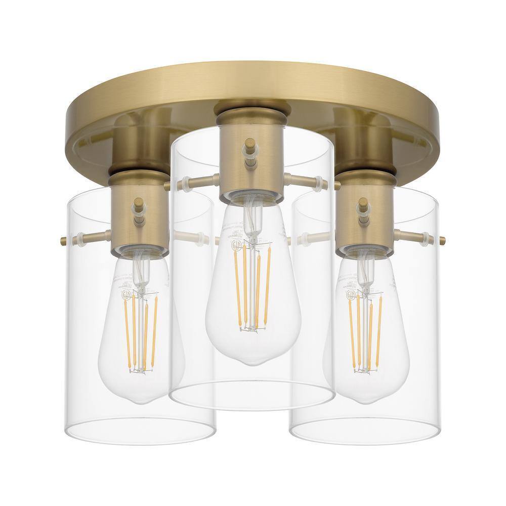 Hampton Bay Regan 11.75 in. 3-Light Brushed Gold Flush Mount