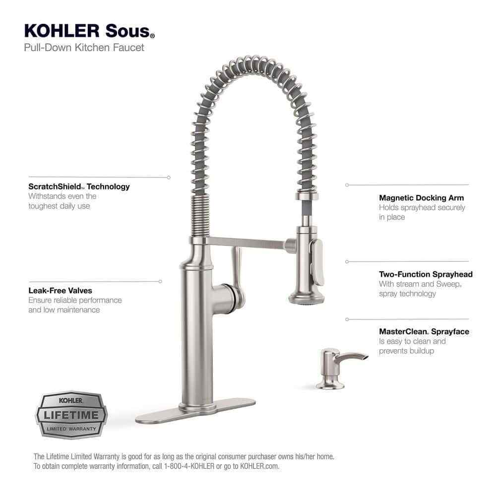 KOHLER Sous Pro-Style Single Handle Pull Down Sprayer Kitchen Faucet