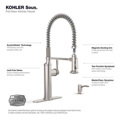 KOHLER Sous Pro-Style Single Handle Pull Down Sprayer Kitchen Faucet
