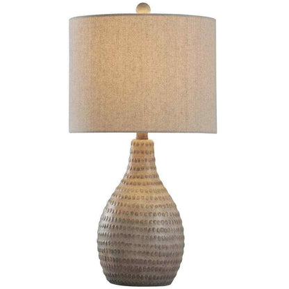 StyleCraft 25.5 in. French Oak Table Lamp with White Hardback Fabric Shade
