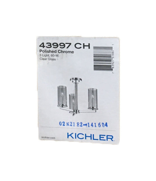 KICHLER Crosby 3-Light Chrome Contemporary Candlestick Convertible Chandelier